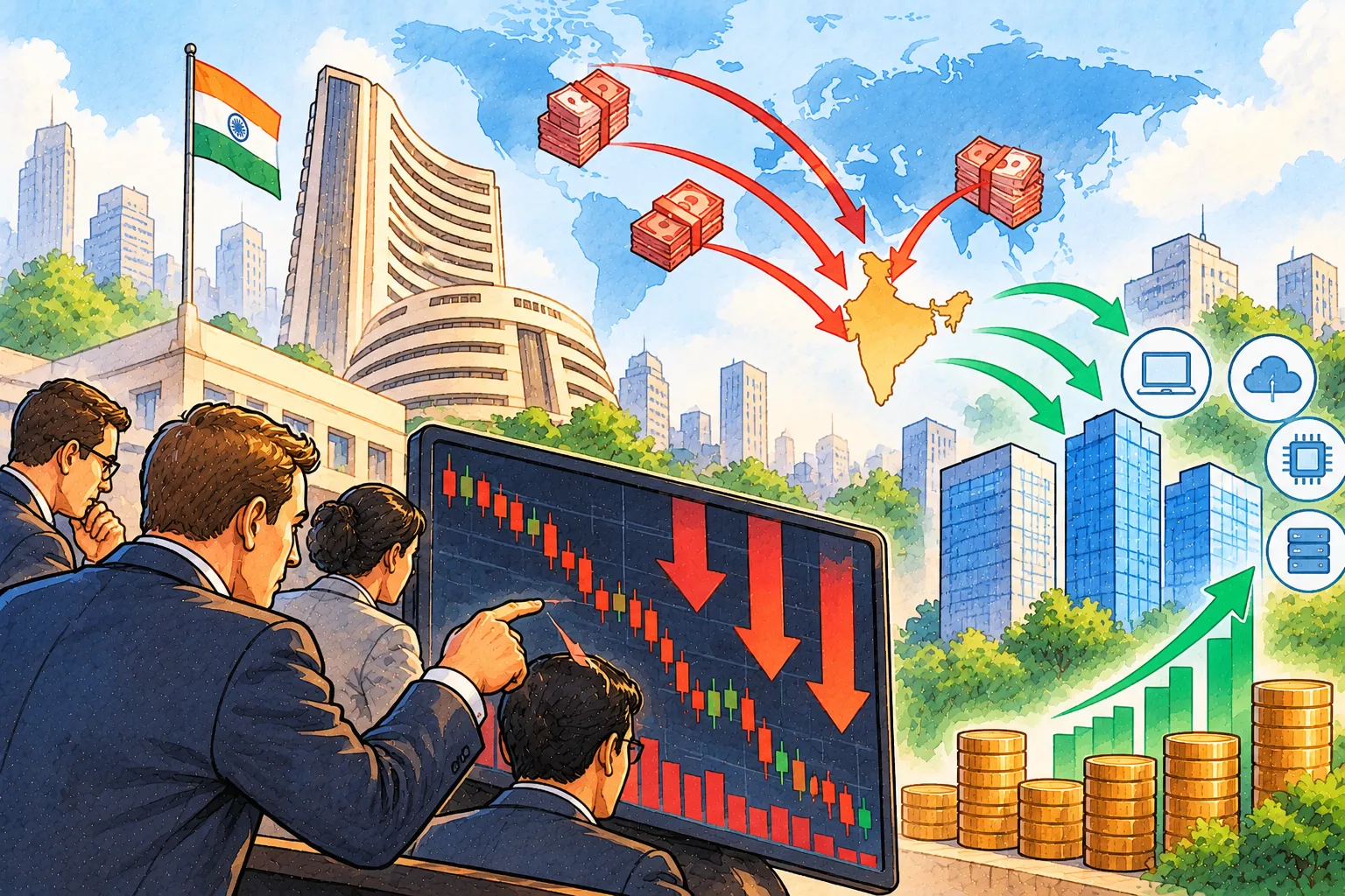 Foreign investors sell Indian equities while technology stocks attract fresh inflows