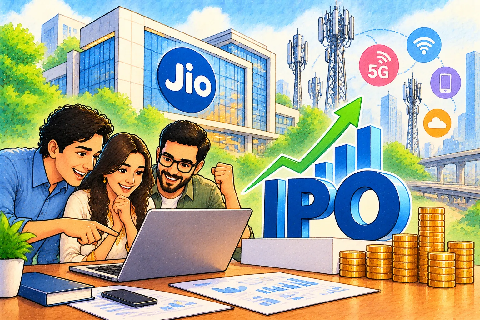 Investors explore Jio's IPO amid telecom growth and rising market charts